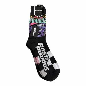 Hot Topic Fast & Furious Black & White Checkered Sports Car Crew Socks